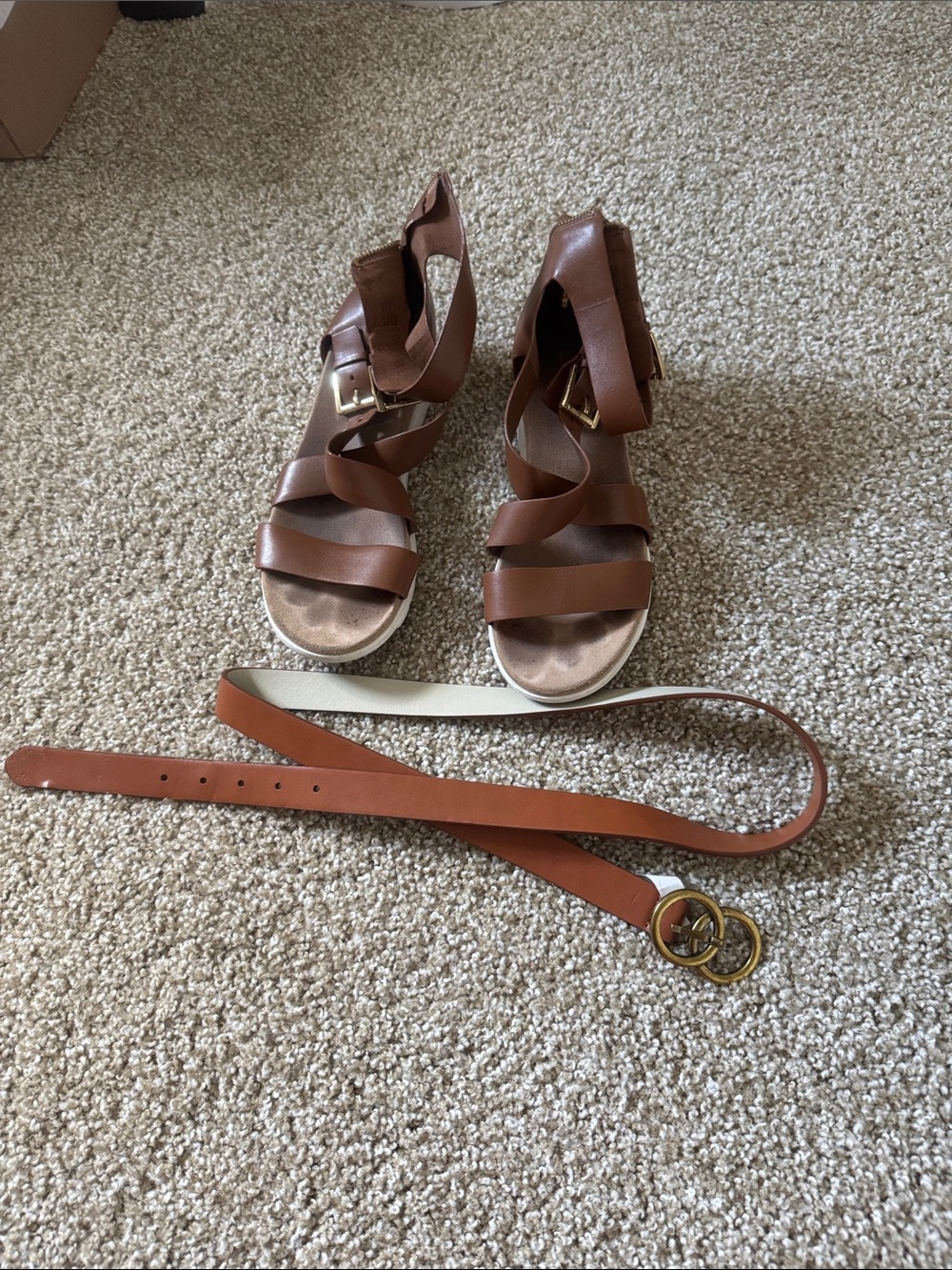 Michael Kors Brown Leather Logo Buckle Belt
